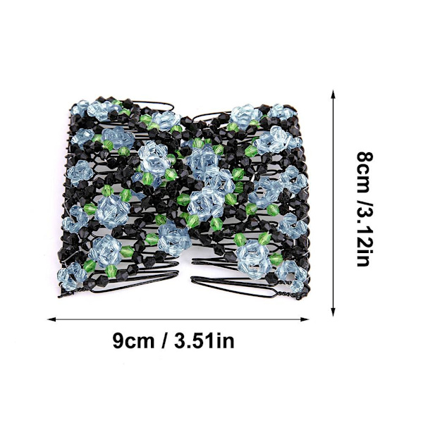 Hårkam Elastiska Pärlstavs Hårspännen med Blomma för Kvinnor Flickor, Hårknut Stretchande Sidoklämmor Enkla Hårkamsmakare, Red One size