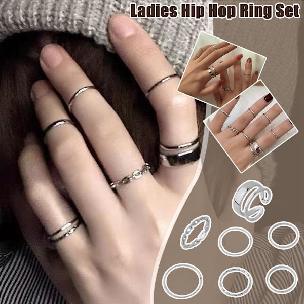 7 st Mode Silver Oregelbunden Geometrisk Justerbar Het Smycke G7 Kvinnor M4 B8O9