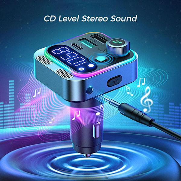 Bluetooth 5.3 FM-sändare MP3-adapter Laddare Handsfree Dubbel 48W N Mics Snabb