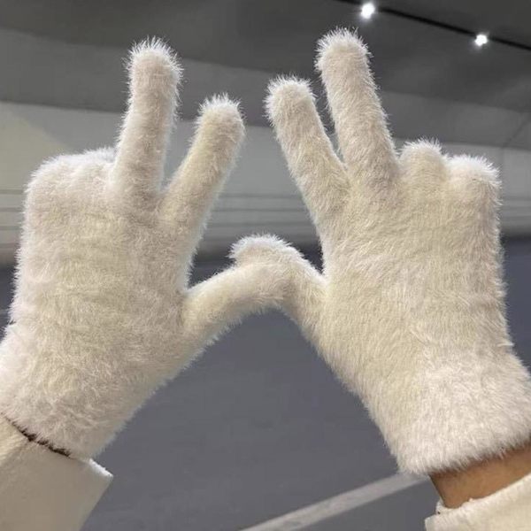 2x Mink Sammet Tjocka Handskar Fluffiga Päls Helfingerhandskar Vantar Varma Gl`AU. khaki One size