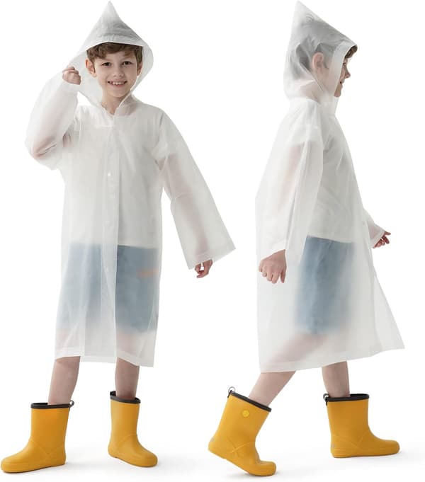 2-pack regnrockar för barn - återanvändbara regnponchos med huva och ärmar