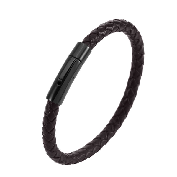 Armband i Titanstål, Flätad Läderrem, Unisex S black3 21cm