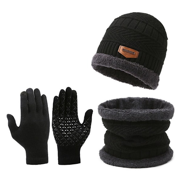 Vantar Vinter Varm Halsvärmare Mössa Halsduk Vantar Set Mössa Och Halsduk, Black One size