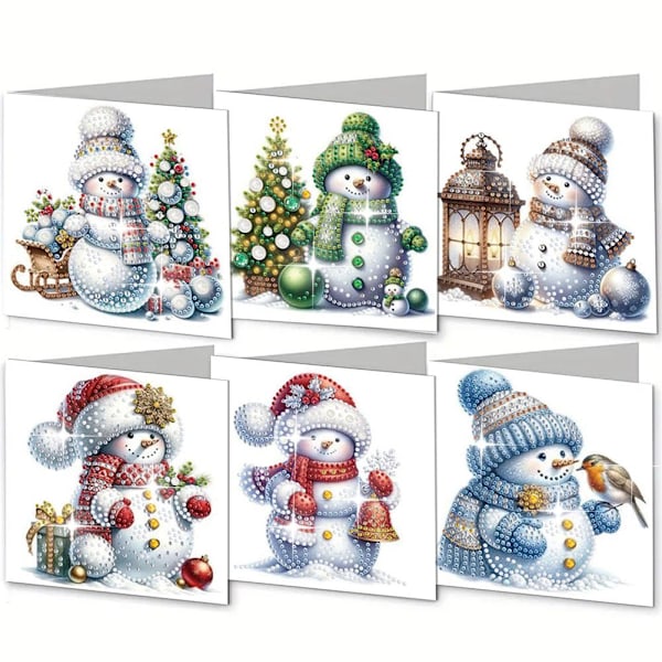 6 st Diamantmålning Julkort med Kuvert, Snöman Snowman 6pcs