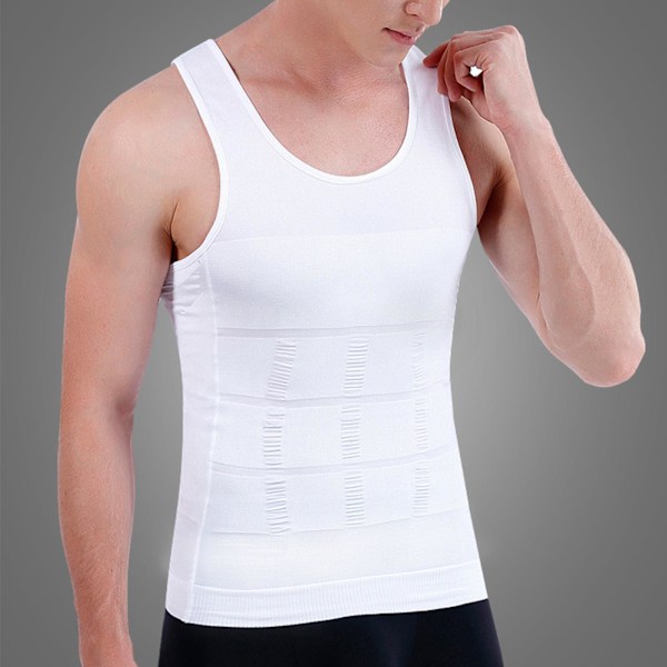 Herr Slimmande Stretchig Shapewear Väst Skjorta Sport Kompression white M