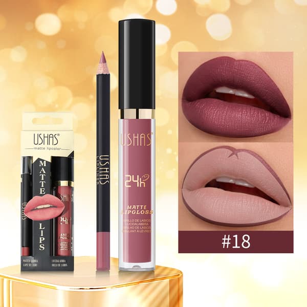 Gold Series Lipgloss + Læbeblyant Sæt, Mat Læbestift & Lipgloss CS386A+B