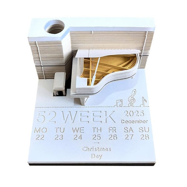 2025 3D Kalender Memoblock, Tidstycke Kalender, Riv Av 3D Konst D 2025 Piano Pink