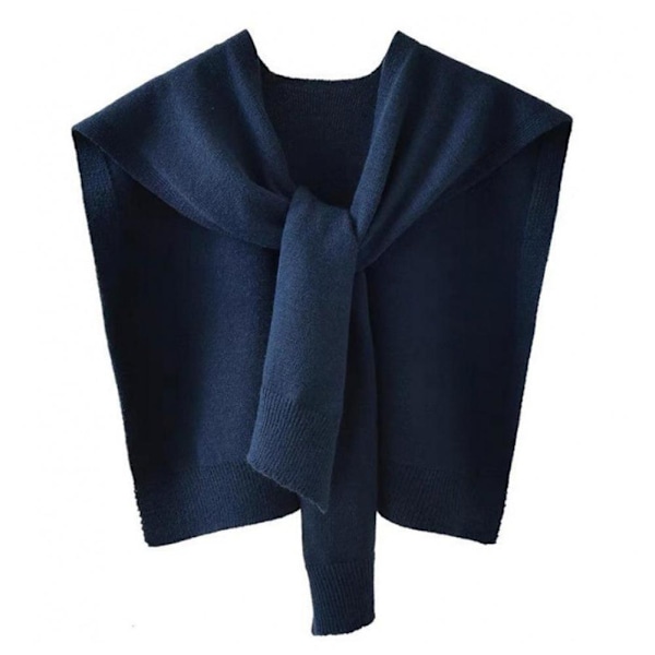 Stickad Sjal Väst-färgad Axel Sjal Tunn Kofta Med Falsk Krage Halsduk L6n0 Navy blue onesize