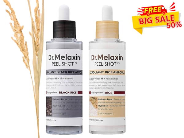 Dr.Melaxin PEEL SHOT GLOW EXFOLIANT RICE AMPOULE (HVID RIS/SORT RIS)