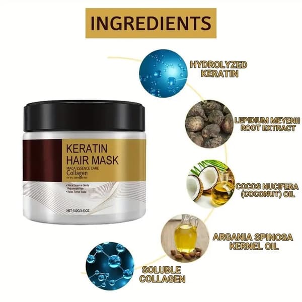 Keratin Hårmaske med Kollagen og Maca Essens, Dybdevirkende Behandling, 3.53 oz
