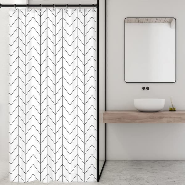 Liten svart och vit duschdraperifoder - Smal husbil Walk-In