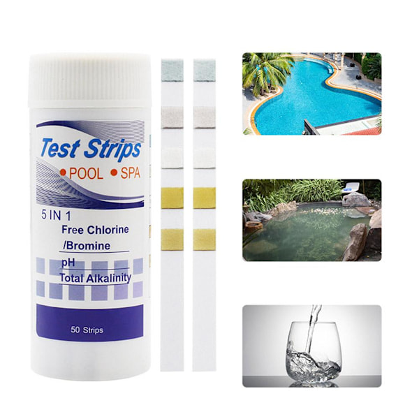 Klor Dip Testremsor Pool Vatten SPA Badtunna PH TestpapperHot~ One bottle 50pcsB 5N1