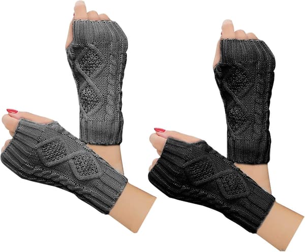 Håndheklet vintervarme fingerløse hansker, 2 par for kvinner