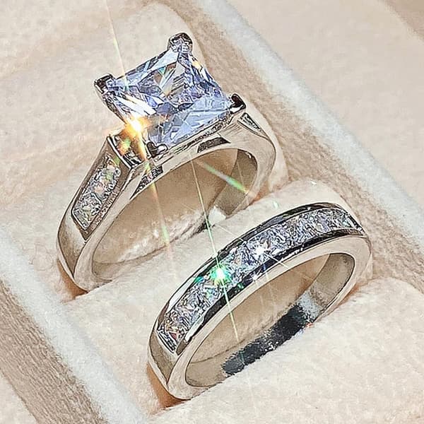 Dame mode skinnende diamantringe (2 stk., størrelse 6-10)