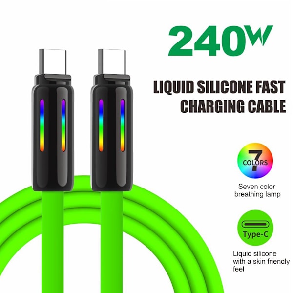 100W Snabb Type-C Laddningskabel med Ljus Stöder 240W Upp Interface^ till A G4C9 green 240W