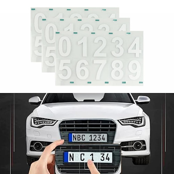 3 st. registreringsskylt 0-9 Nummer Reflekterande Osynlig Digital Klistermärke  white 3pcs 50*28.9mm