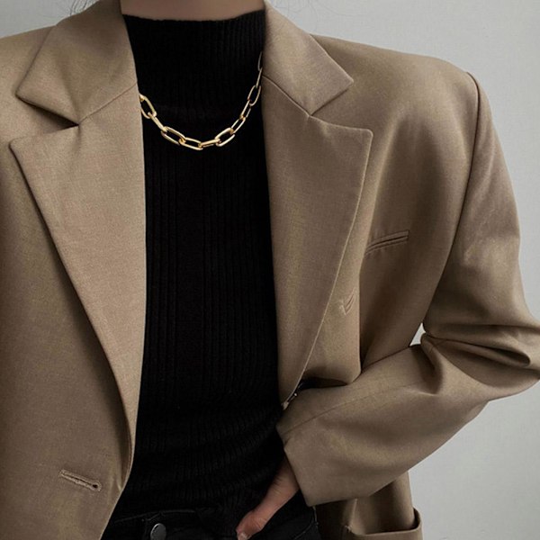 Halsband för kvinnor med pappersklippskedja, personligt och trendigt Golden One size