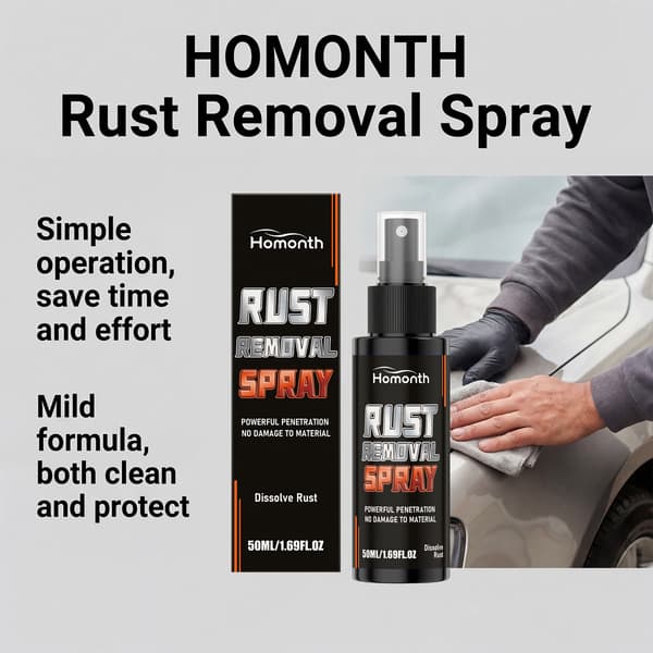 Rustfjernelsesspray til bilkarosseri og fælge, rengøring og glansgenoprettelse, rustforebyggelse af metal og daglig vedligeholdelse.
