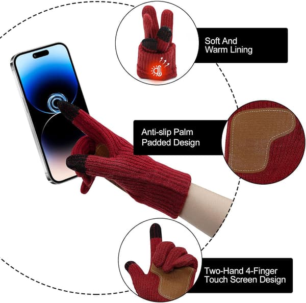 Langærmede vinterhandsker, unisex, varme, skridsikre, touchscreen vinterhandsker, strikkede varme handsker, forede elastiske handsker