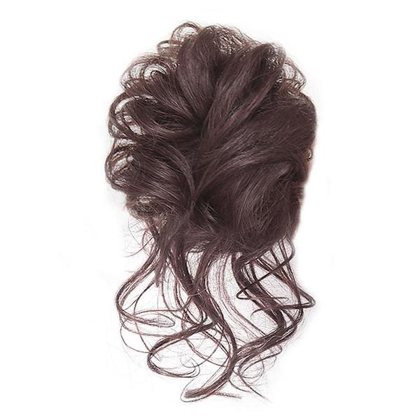 Lockig Messy Bun Hårstycke Scrunchie Upprullad Hårknut Hästsvans-Hårförlängningar Äkta som mänskligt hår dark brown one size
