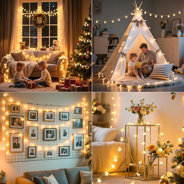 Oppladbare stjernelys, 5,2 m 50 LED-stjernefeelys batteridrevet med 8 moduser og timer, blinkende julelys for soveromstelt veranda
