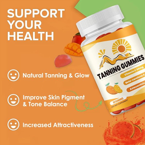 1-3X Bronze Bites Tanning Gummies Mango, 60 Gummies Super Tannin yellowA 60pcs 2pcs