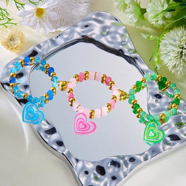 Handvävt Färgglatt Armband med Resin- och Glaspärlor Kärlek Vänskap Pararmband W0C8 A 3pcs