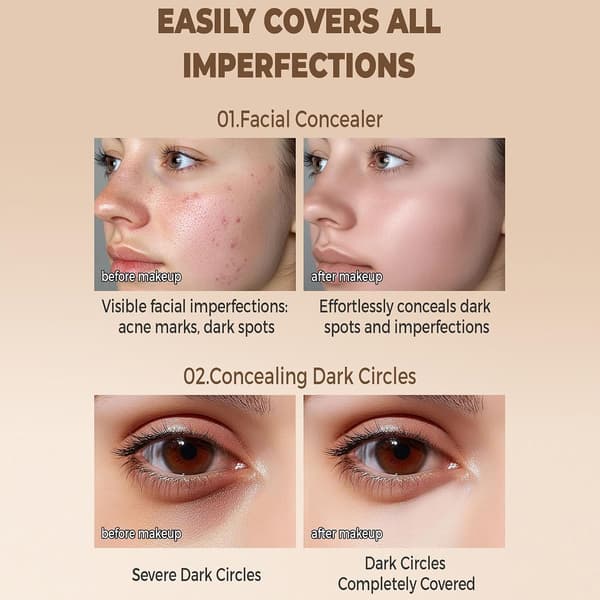 Concealer Fuld Dækning Langtidsholdbar Dækstift Makeup Under Øjenbryner Farvekorrigerende Concealer til Mørke Rande (03)
