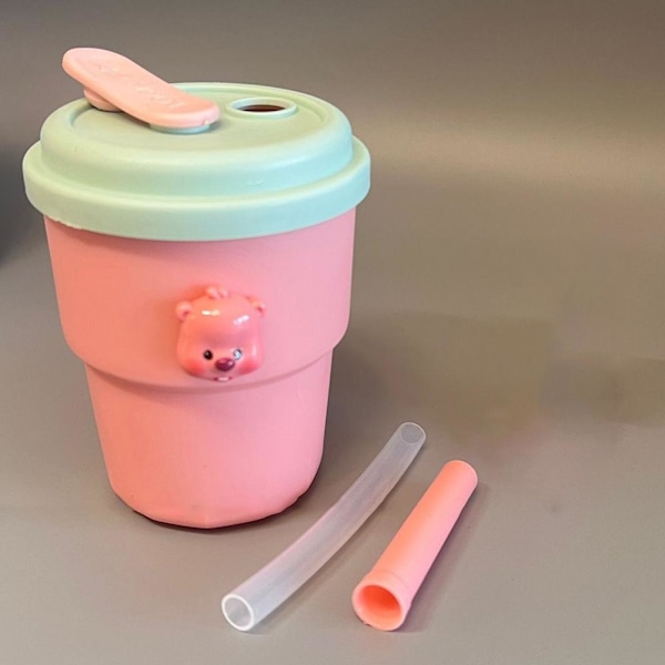 Söt Cartoon Vattenkopp Tjock Silikonplast Rund Kopp Vatten blue 300ml