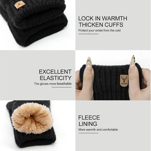 Långärmade vinterhandskar, unisex, förtjockade stickade handskar med fleecefoder, varma och elastiska, lämpliga för bilkörning, löpning, cykling.