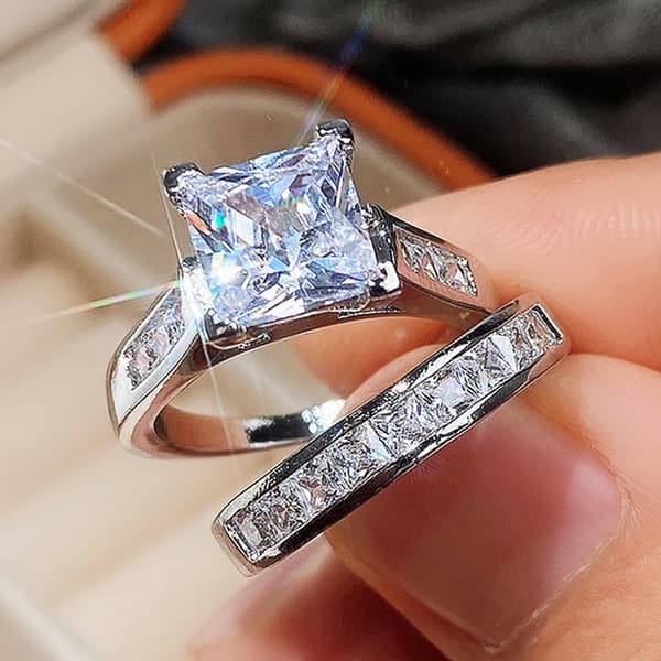 Dame mode skinnende diamantringe (2 stk., størrelse 6-10)
