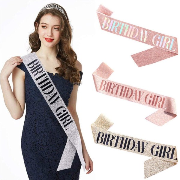 Födelsedag Tiara och Sash Kit Rhinestone Princess Crown for Birthd Rose Gold One size
