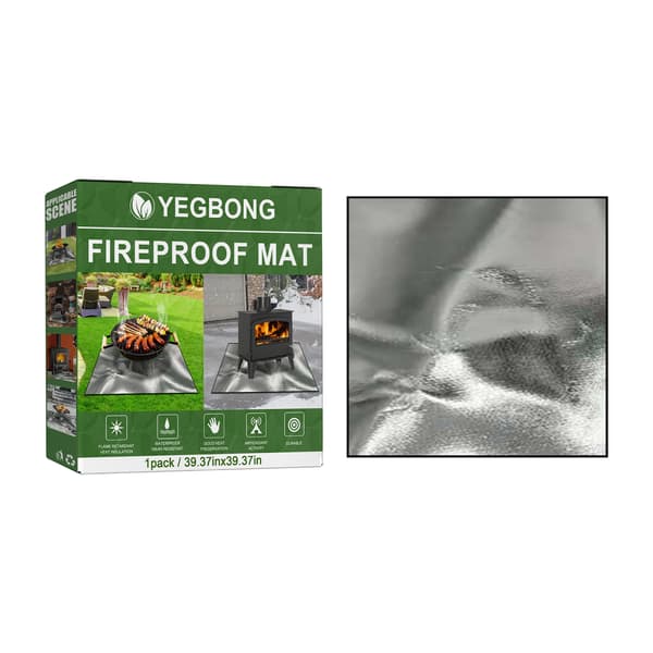 Brandsäker matta för utomhusgräsmattor, terrasser och grillar; silver rektangulär skyddsmatta.