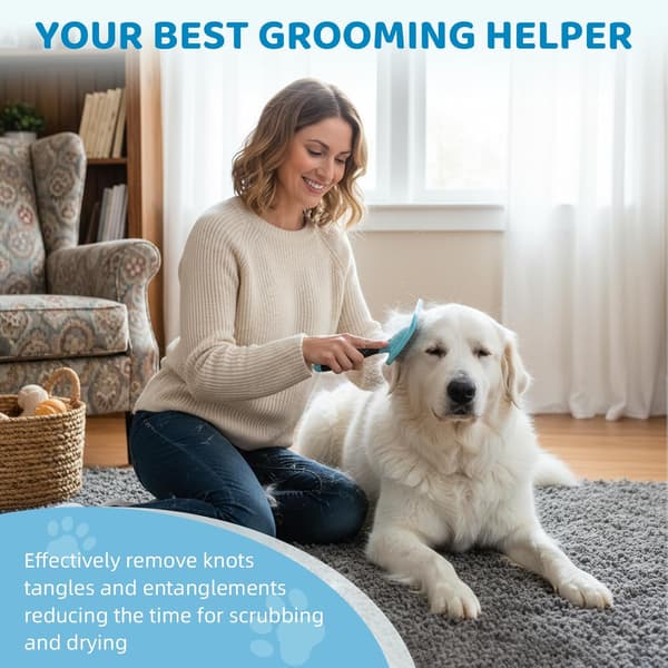 Great Pyrenees børste, hundebørste til Great Pyrenees, fældnings- og fluffebørste, gaver til Great Pyrenees, blå