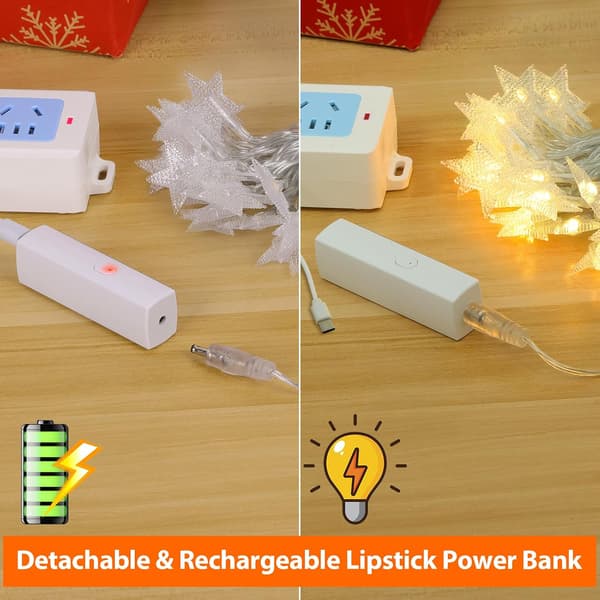 Oppladbare stjernelys, 5,2 m 50 LED-stjernefeelys batteridrevet med 8 moduser og timer, blinkende julelys for soveromstelt veranda