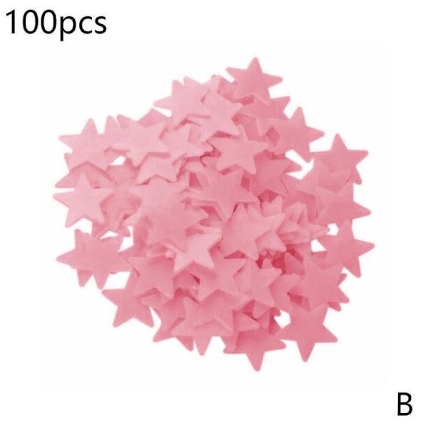 100 st Luminous Star Väggdekaler Hem Barnrum Dekoration Mörker Glöd Pink 3cm