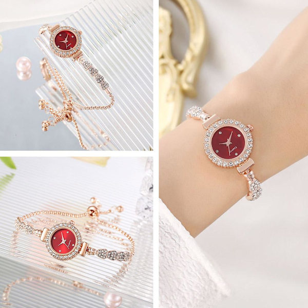 Ny Trendig Rund Damklocka med Justerbart Armband Rose Golden Red