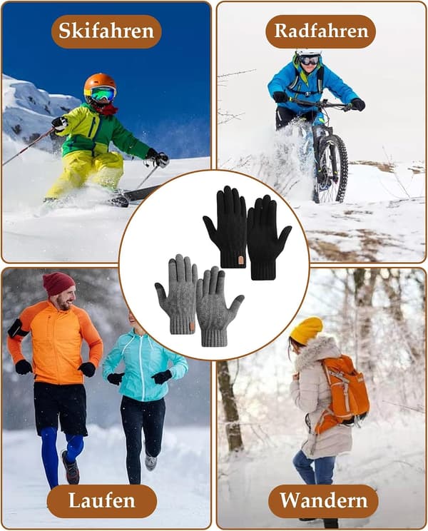 Två par unisex vinterhandskar med fleecefoder, elastisk värme, pekskärmsfunktion, lämpliga för löpning, cykling och vardagsbruk.