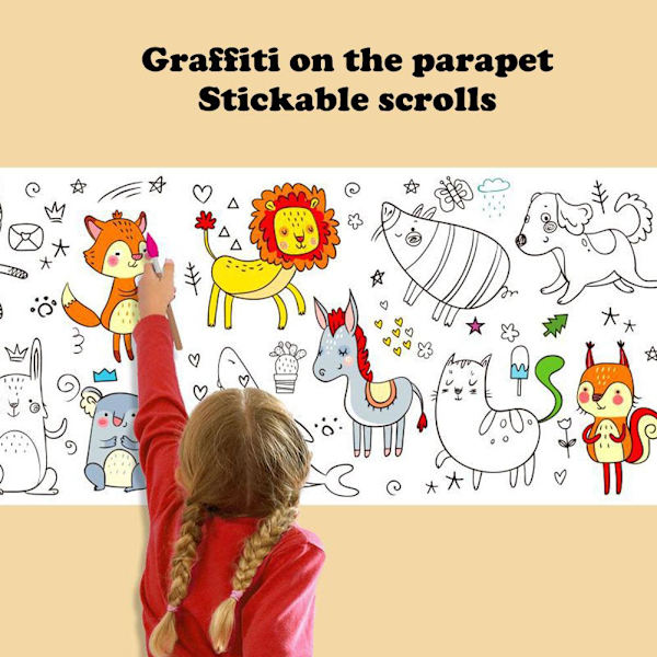 Barn DIY Graffiti Rulle Färg Fyllning Papper Målning Rulle Väggmonterbar I5 dinosaur  300cm