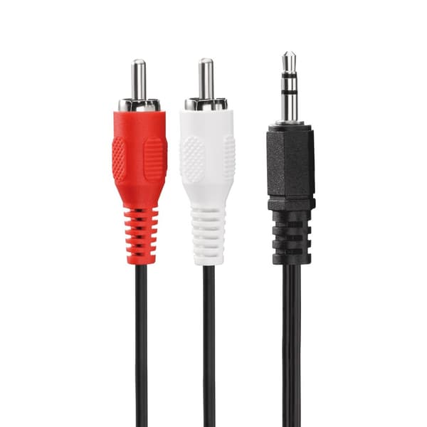 030-030 Stereolydforlengelseskabel, 2 RCA-plugger til 3,5 mm-plugger, 3,00 meter, svart