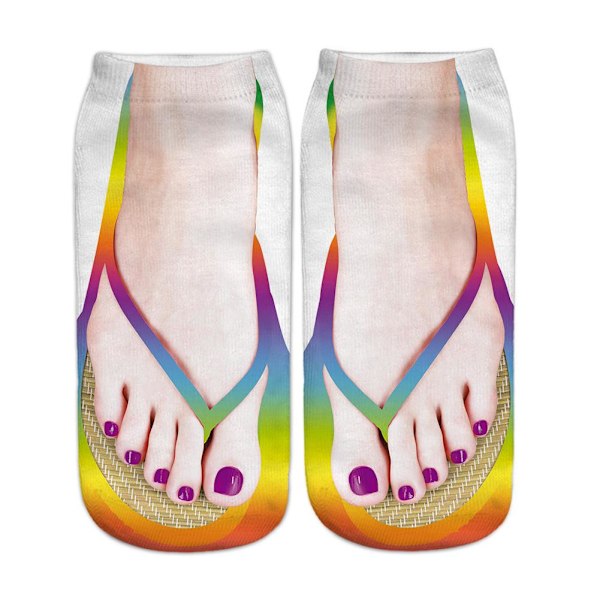Söta 3D-tryckta strumpor med fotavtryck för kvinnor, Kawaii låga ankelstrumpor för damer, bomullsstrumpor, roliga och kreativa vardagsstrumpor, flip-flop-strumpor B One Size