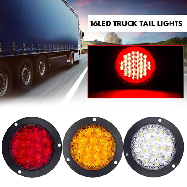 4 tum 16 LED Bakljus Bromsljus Rund Bakre Lampa Blinkers Stopp Varningsljus Backljus För U2Y7 Red One size 2pcs
