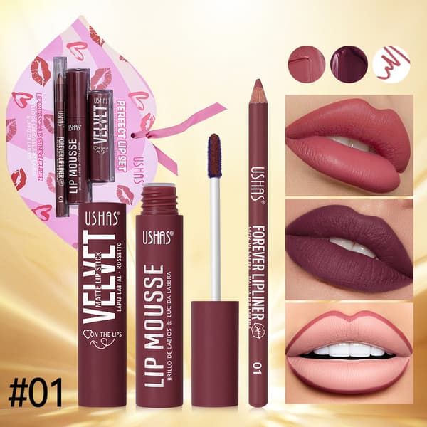 Gold Series Læbestift + Lipgloss + Læbeblyant Læbemakeup Sæt Mat US002