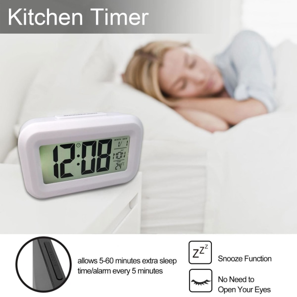 Digital Väckarklocka Batteridriven Snooze Nattlampa Design 5 Färger white One-size