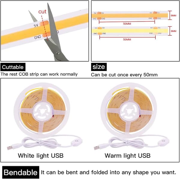 Dimbar COB LED-list med dimmerbrytare - Varmvit