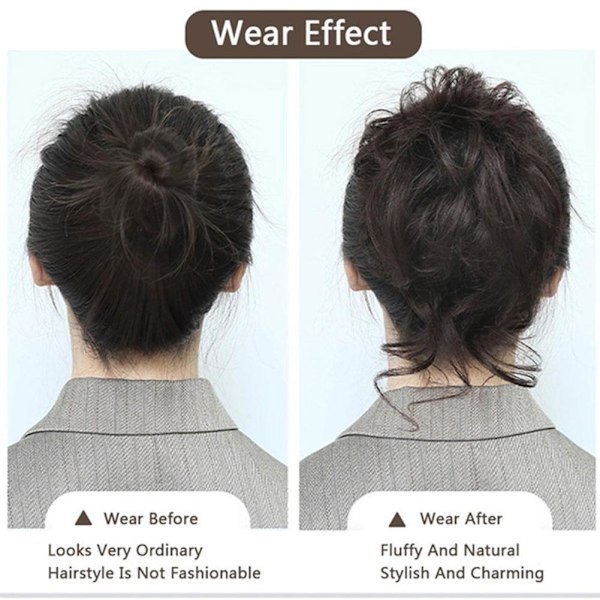 Kvinnors Hårbit Chignon Messy Bun Ponytail Hår Lockigt Hår Ext 2 One-size