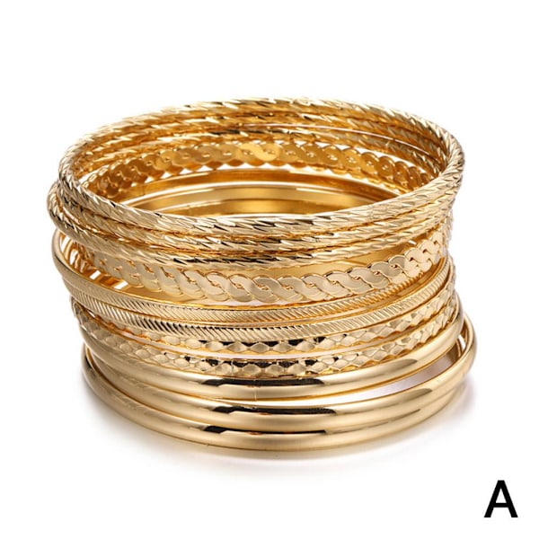 12 st/set Punk Kedjearmband Set för Kvinnor Boho Tjock Charm Armband Lot P A2W8 Gold One size