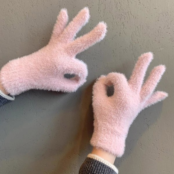 2x Mink Sammet Tjocka Handskar Fluffiga Päls Helfingerhandskar Vantar Varma Gl`AU. khaki One size