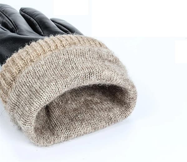 Vinterhandskar för män i äkta läder, TPU-skyddande ullfoder, halkfria handskar, lämpliga för utomhussporter och skidåkning (BX)