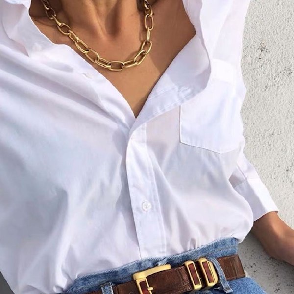 Kvinnor Pappersklämma Chunky Tjock Länk Kedja Halsband Choker S3 H Pläterad Guld FAS ■: gold One-size